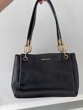 Michael Kors Black Leather Shoulder Bag with Gold Hardware